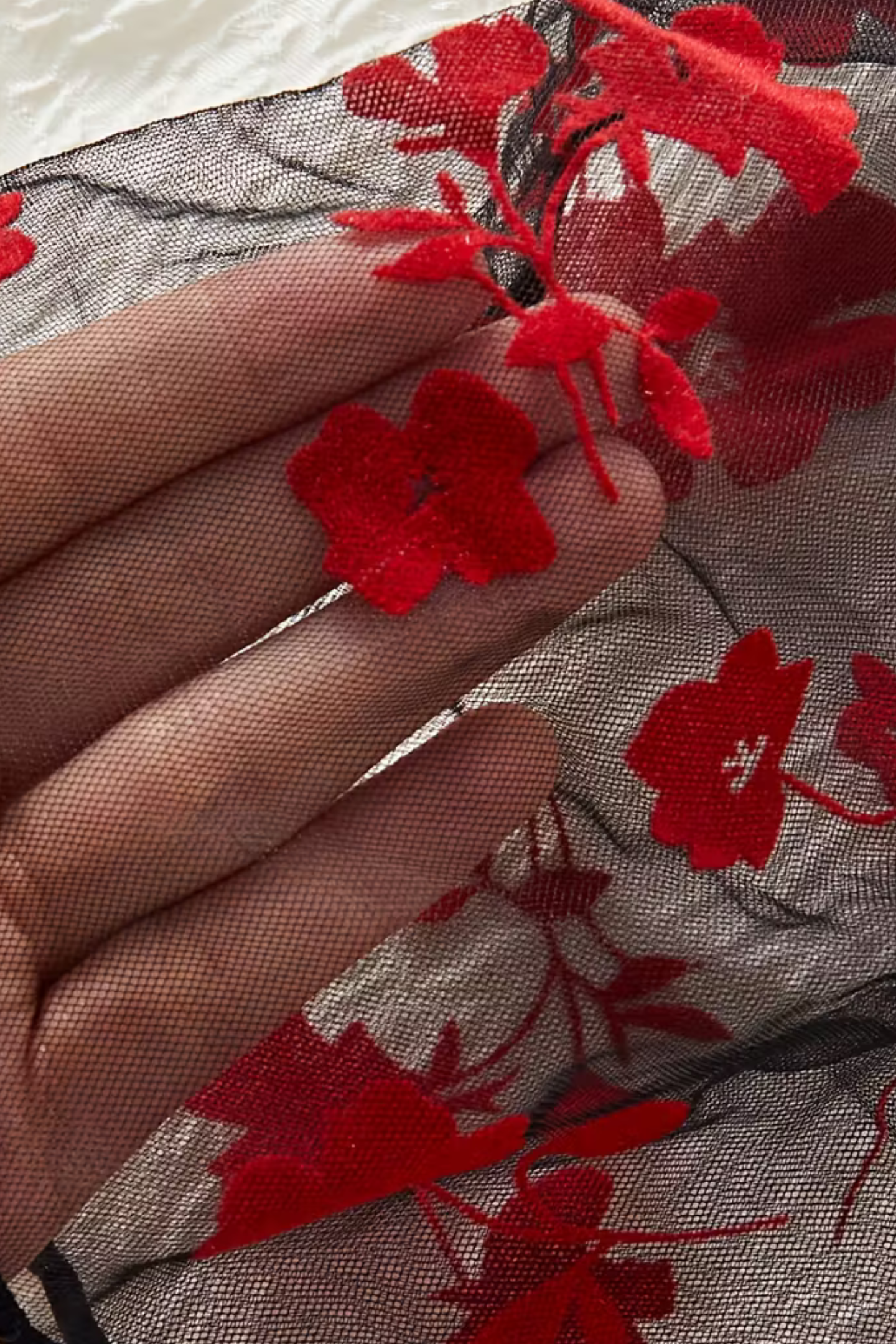 Women's Sexy Lingerie Set - Red & Black Floral Print, Strapless, High-Cut Panties