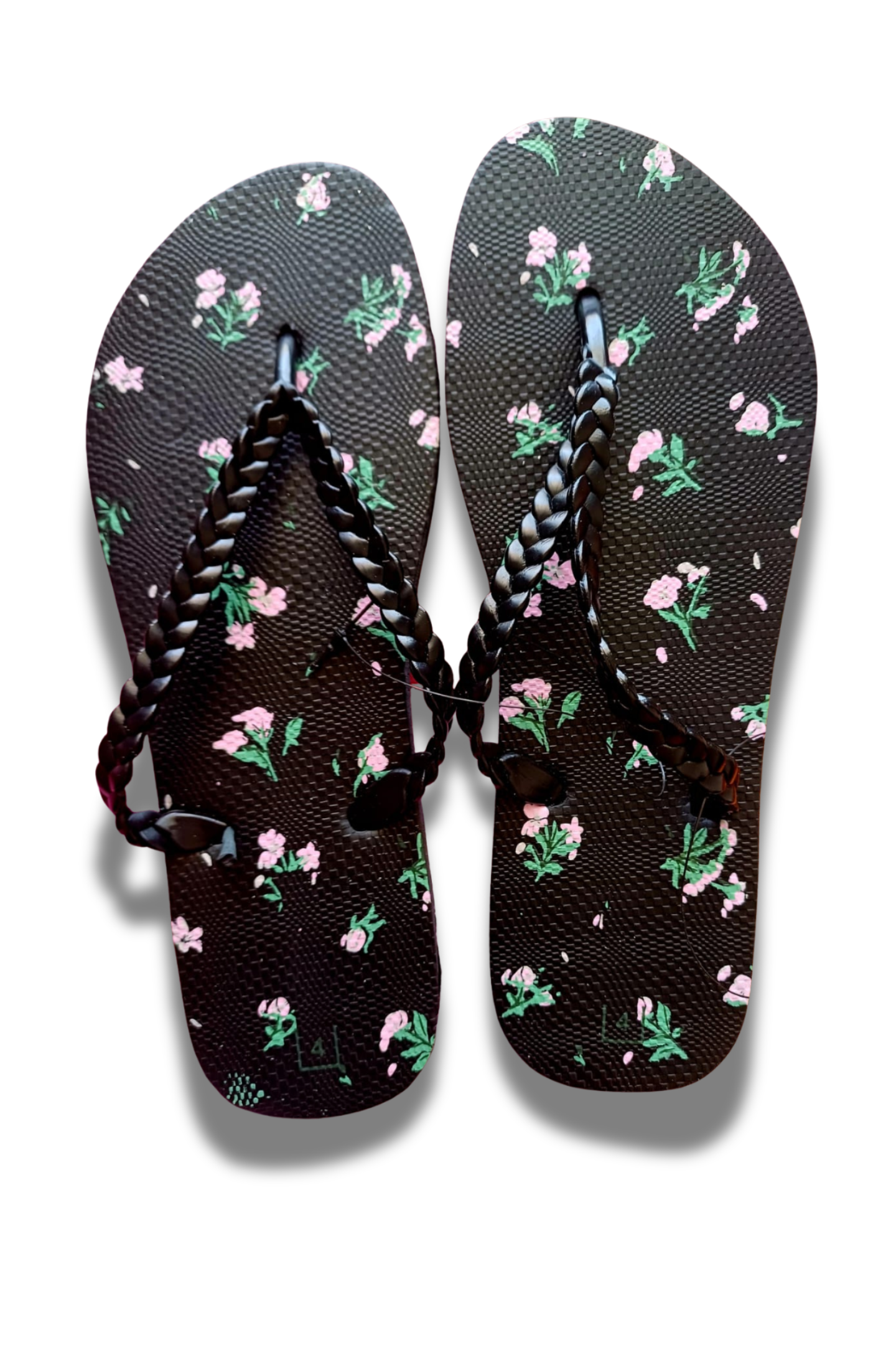 Gymrat Women's Quick-Dry Floral Beach Flip Flops - Non-Slip (Black Floral)