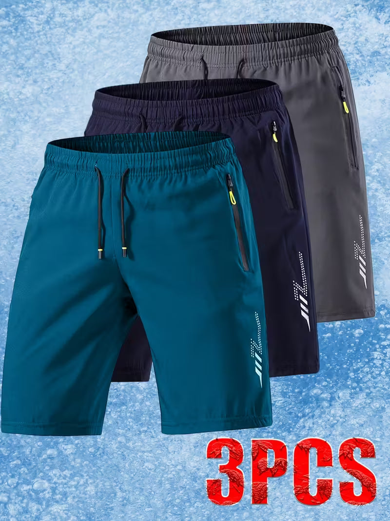 3pcs Men'S Ice Silky Fiber Fabric Athletic Shorts - Soft Comfortable Fabric with Lightning Bolt Print