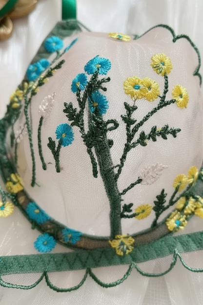 Green Embroidered Lingerie Set