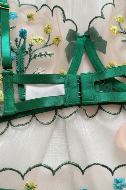 Green Embroidered Lingerie Set