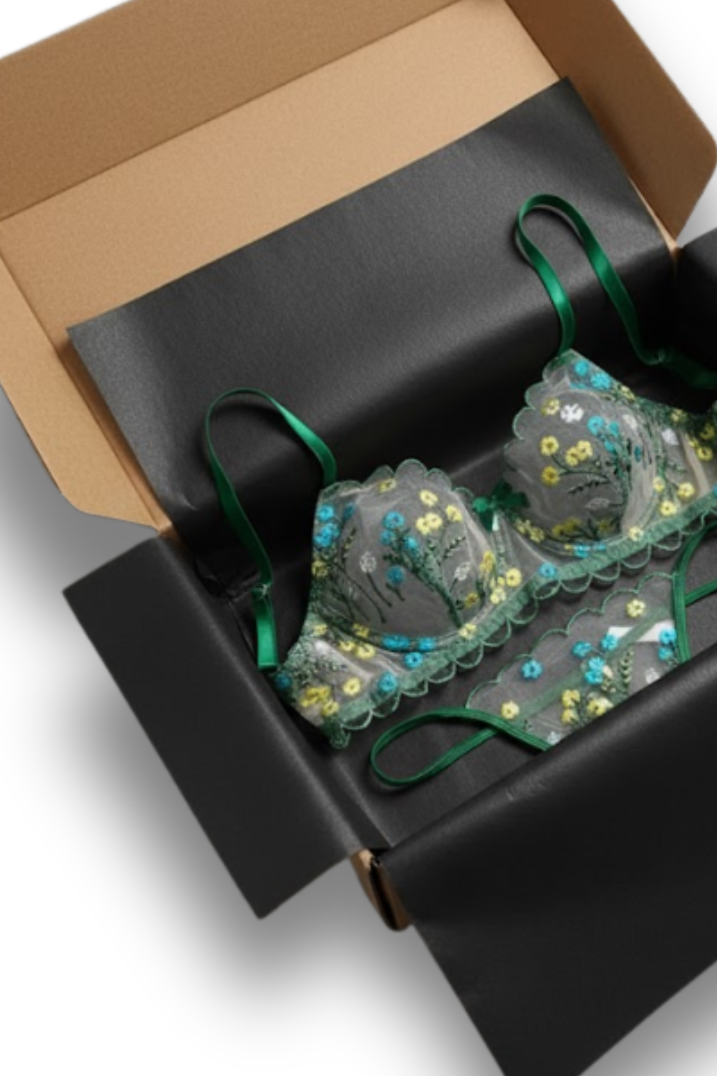 Green Embroidered Lingerie Set