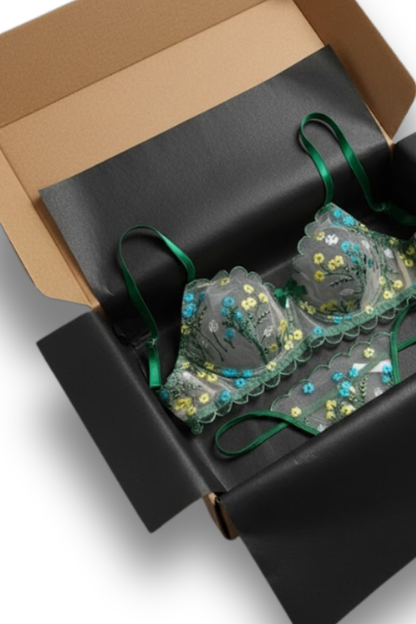 Green Embroidered Lingerie Set
