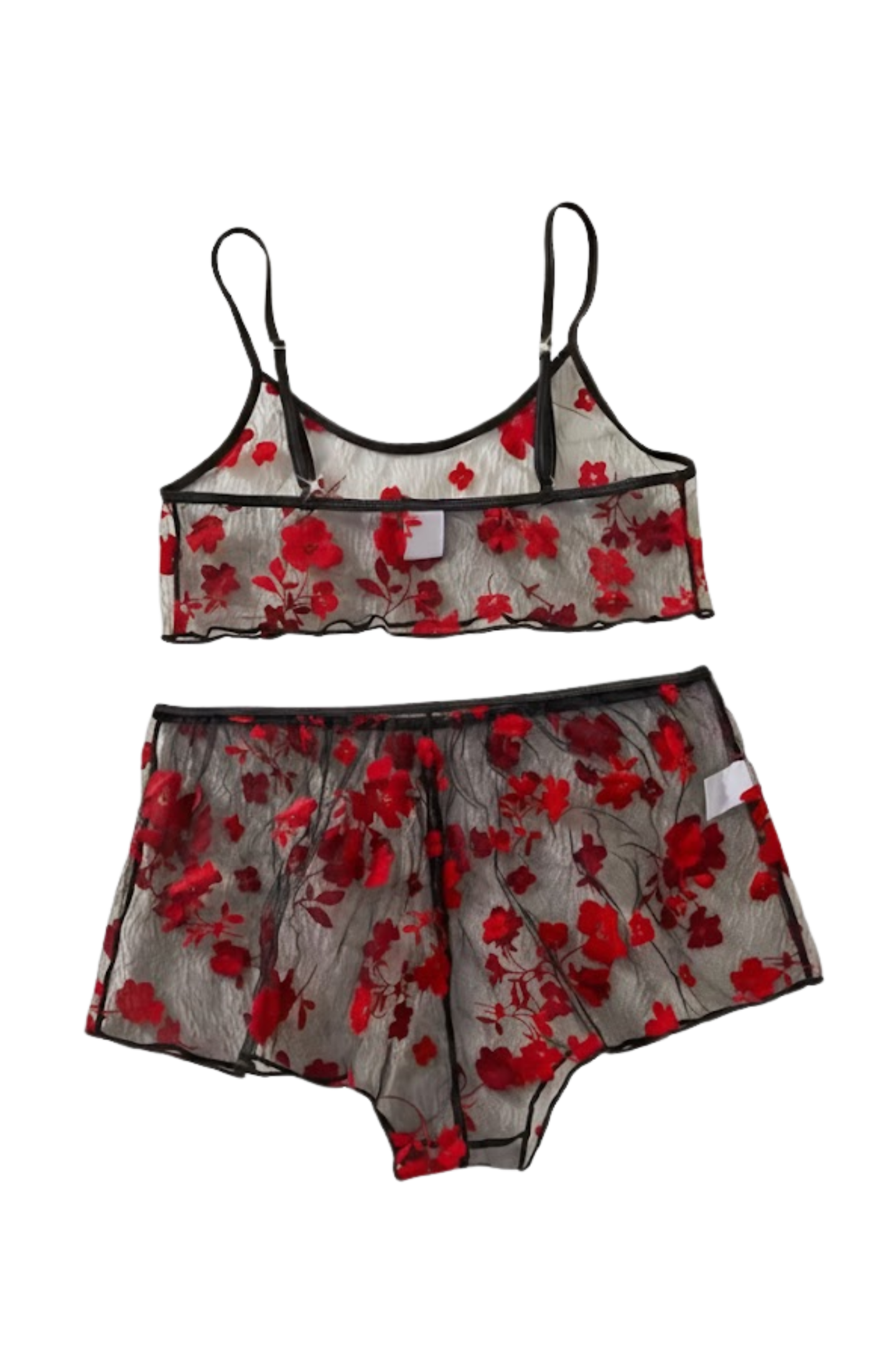 Women's Sexy Lingerie Set - Red & Black Floral Print, Strapless, High-Cut Panties