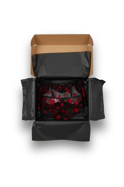Women's Sexy Lingerie Set - Red & Black Floral Print, Strapless, High-Cut Panties