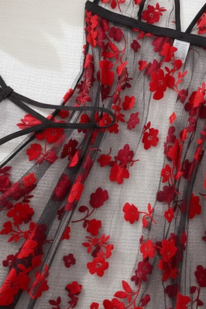 Sexy Floral 2pcs Women's Mesh Lace Nightgown Set