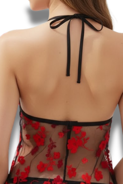 Sexy Floral 2pcs Women's Mesh Lace Nightgown Set