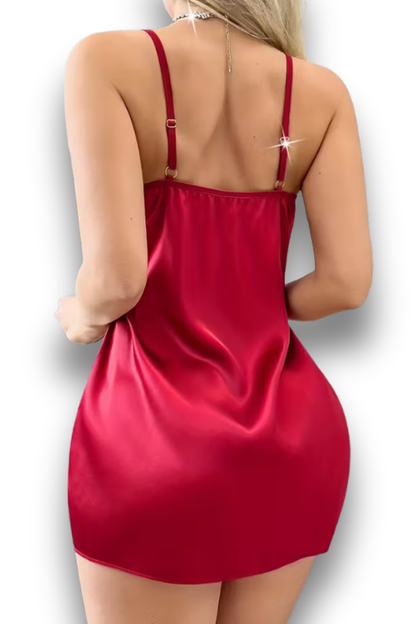 Elegant Bow-Trimmed Camisole Nightgown | Fashion Lace-Trimmed Slit Sleep Dress