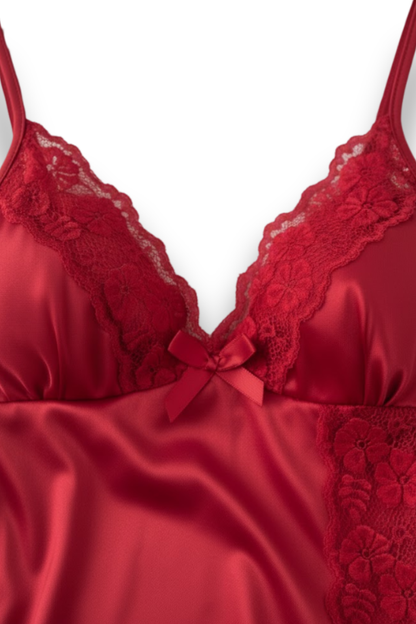 Elegant Bow-Trimmed Camisole Nightgown | Fashion Lace-Trimmed Slit Sleep Dress