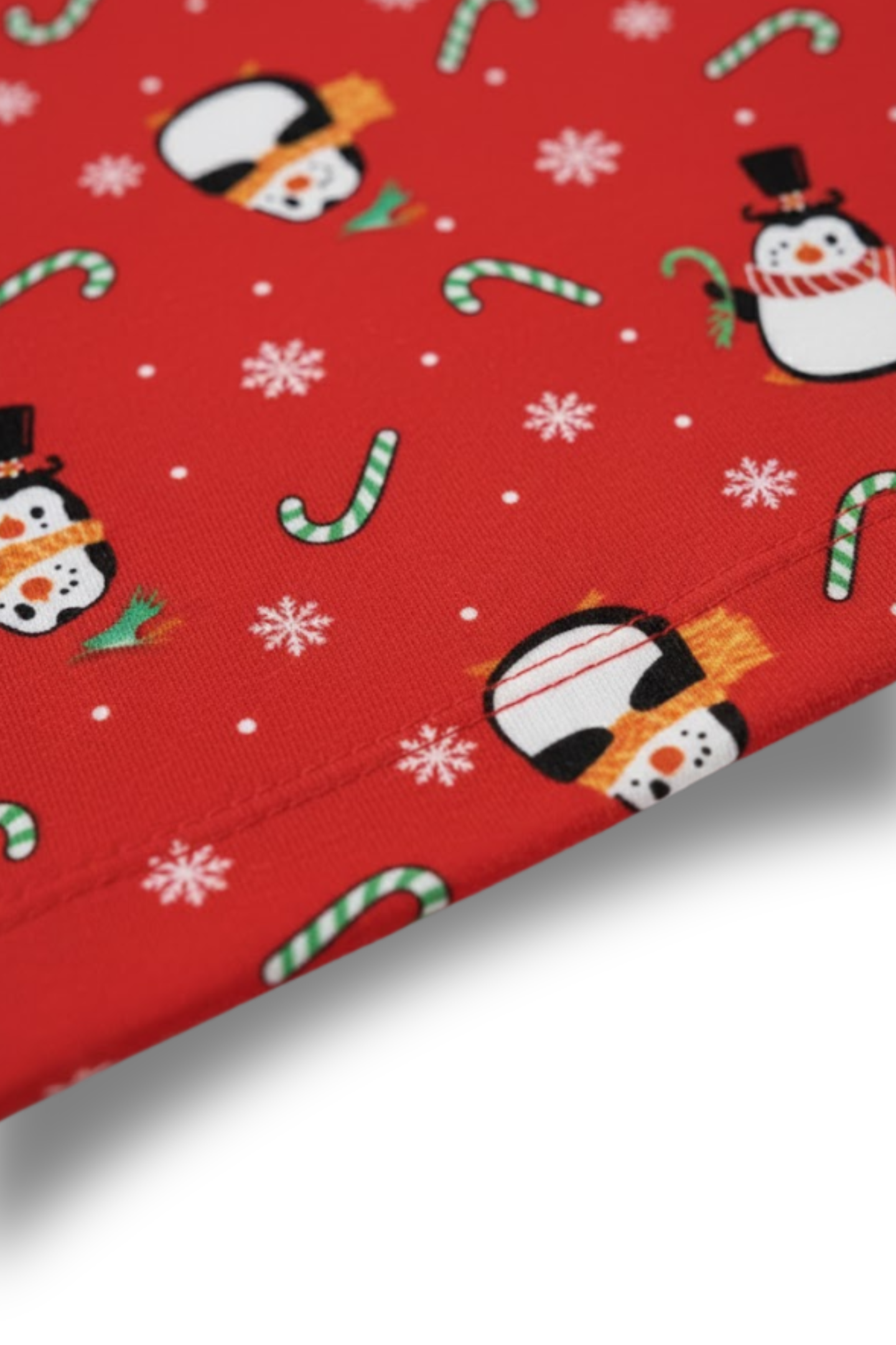 Women's Christmas Penguin & Candy Cane Print Frill Trim Pajama Set