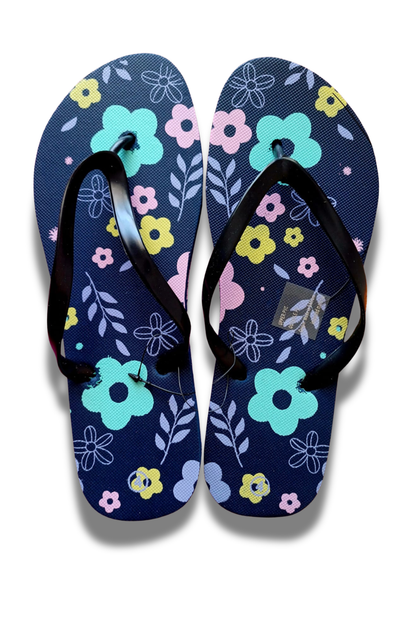 Gymrat Women's Quick-Dry Navy Floral Beach Flip Flops - Non-Slip (Foral)