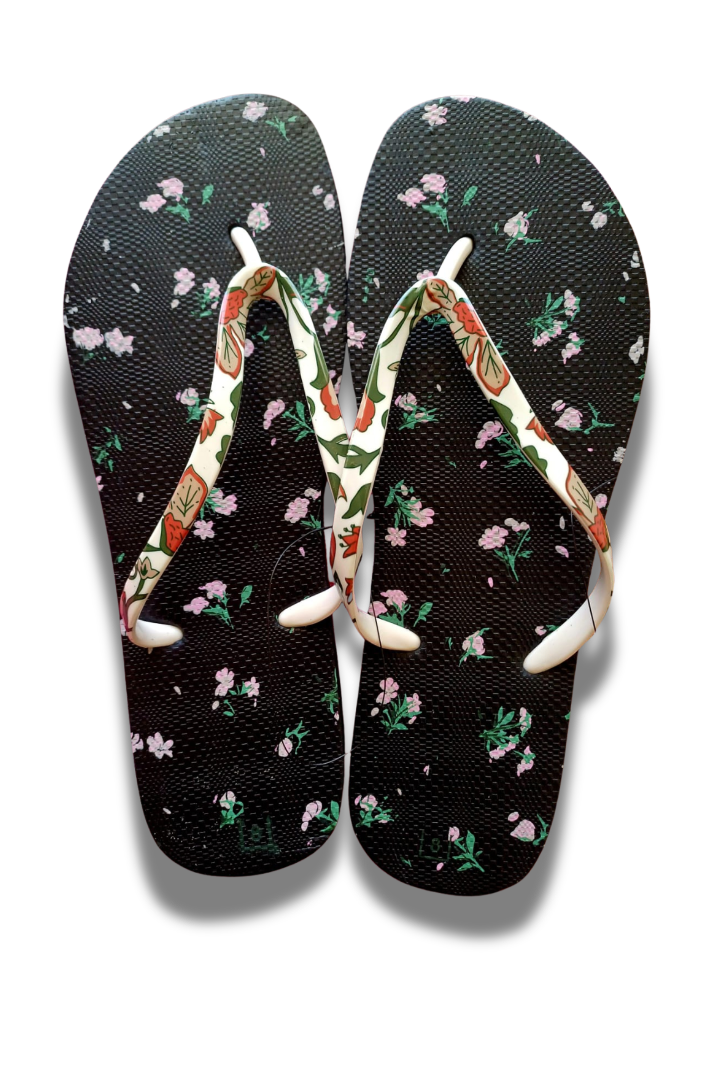 Gymrat Women's Quick-Dry Floral Beach Flip Flops - Non-Slip (Black Floral)
