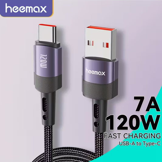 7A 120W Max USB-A to Type C Cable